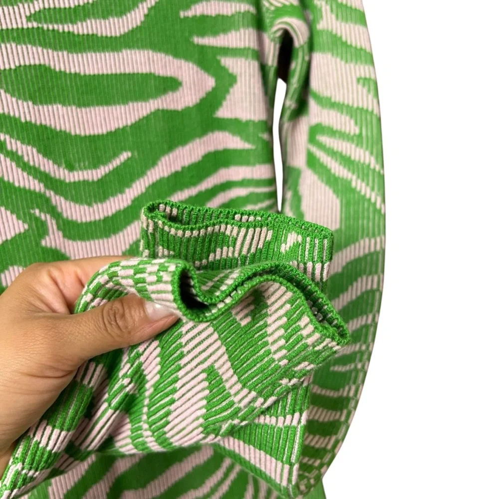 Stine Goya Chiara Knit Midi Dress Pastel Green Abstract Print Ribbed‎ Size XXS